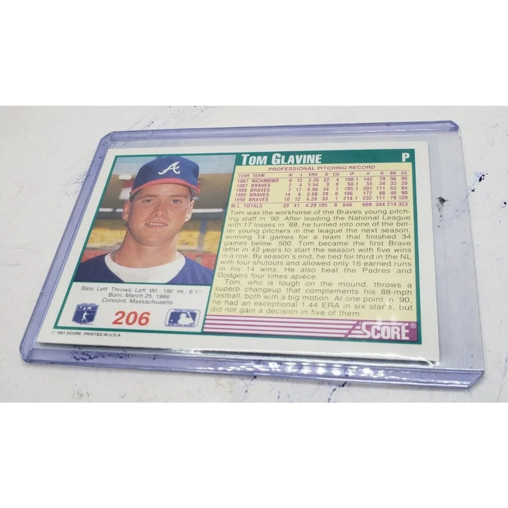 1991 Score Tom Glavine Atlanta Braves Baseball Card